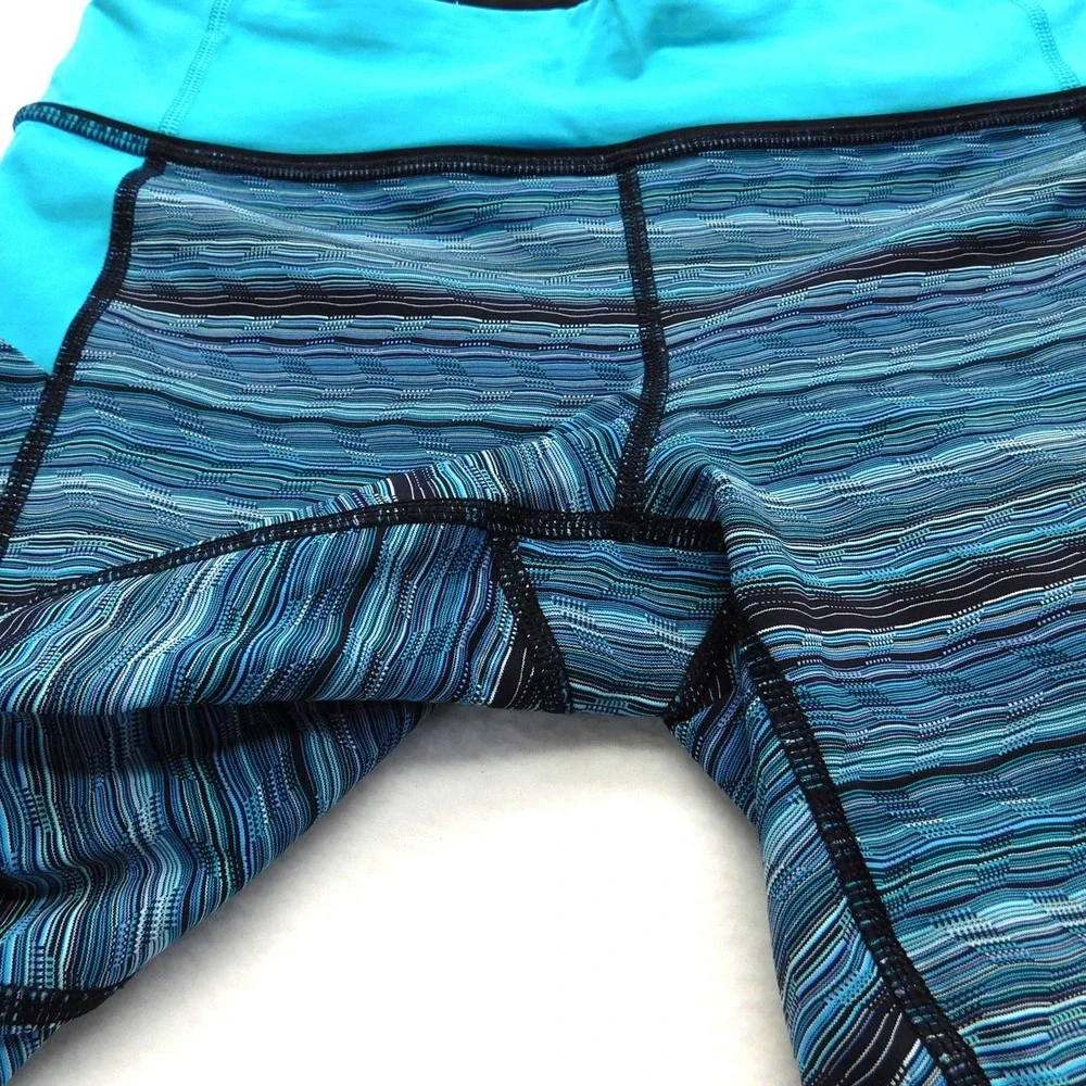 Lululemon Leggings Womens 6 Blue Run Inspire Crop II Stripe Athletic Pockets - Picture 6 of 9